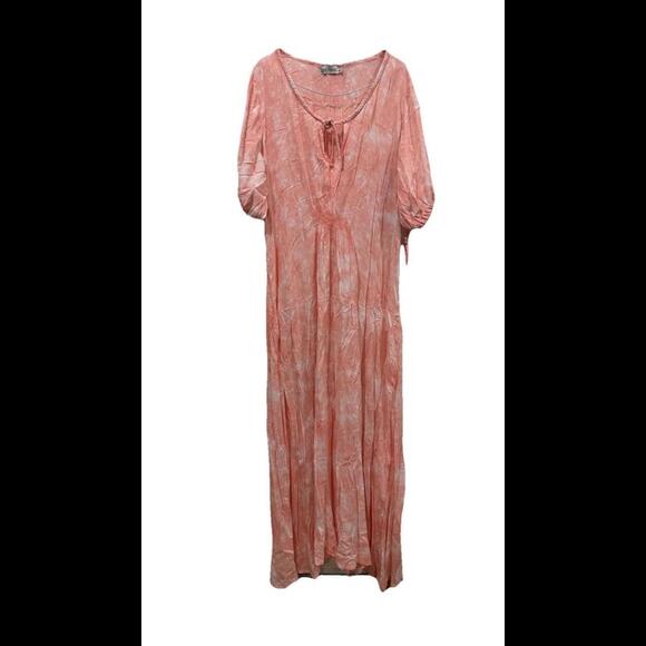 Tiare Hawaii Dress Pink Paroa Bay Tie Dye Split‎ V-neck Drawstring Maxi Size M/L - Picture 4 of 12